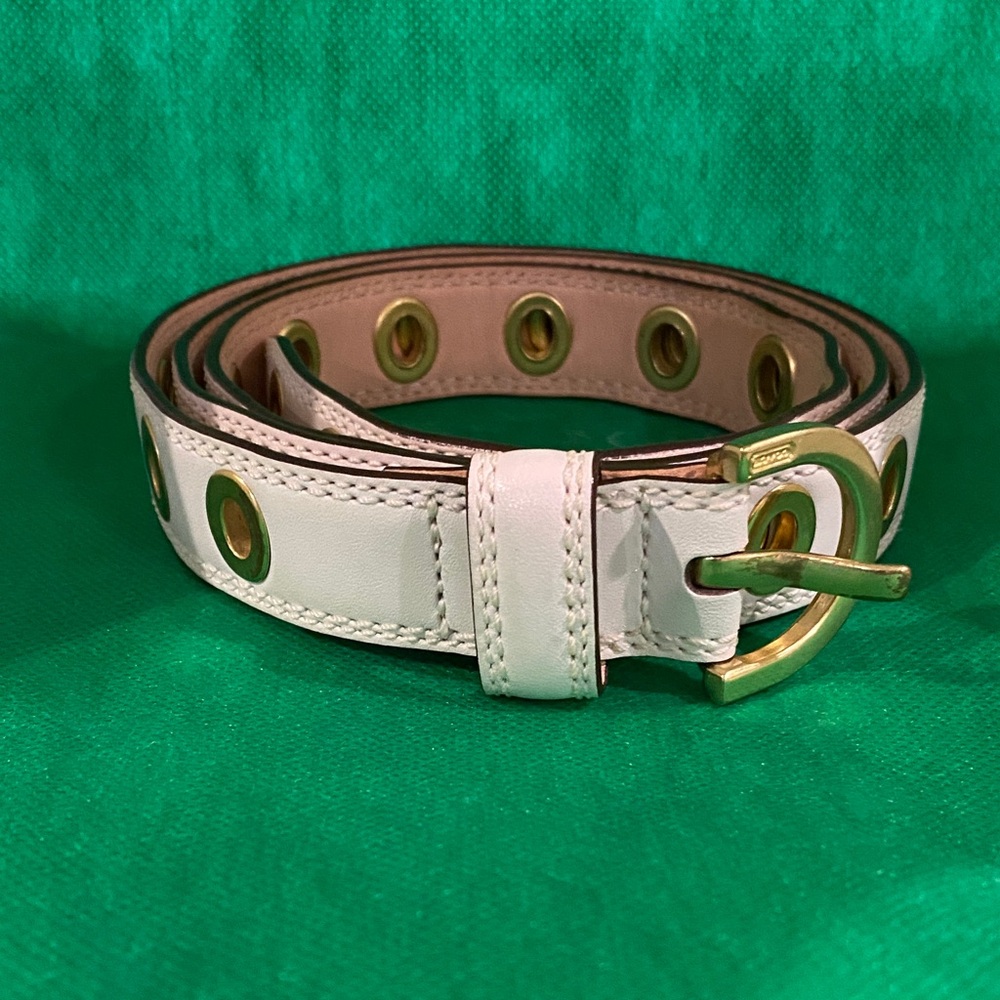 Coach White Belt with Gold Buckle